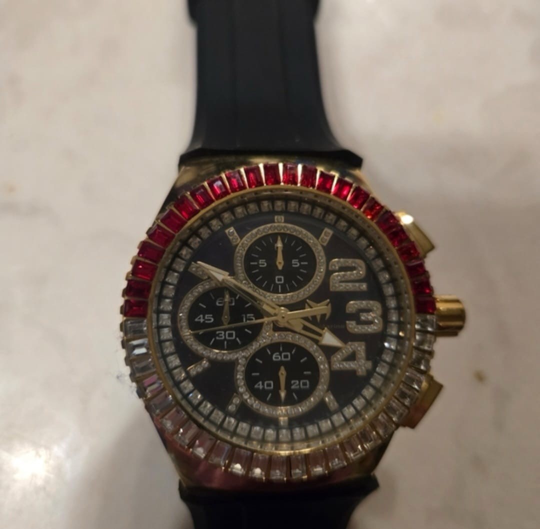 4 Technomarine Luxury Black and Gold Watch with Red Accents. New With Tags.