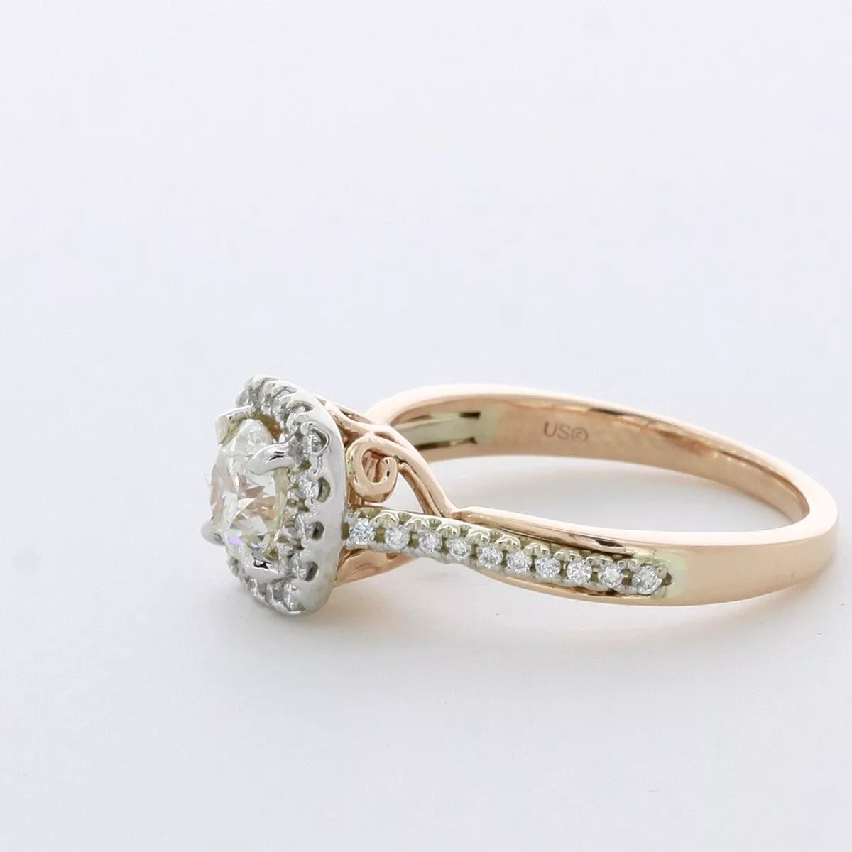 Side Stone Engagement Ring 14K Gold Halo 1.64 CT Round Lab-Grown Diamond F VS1
