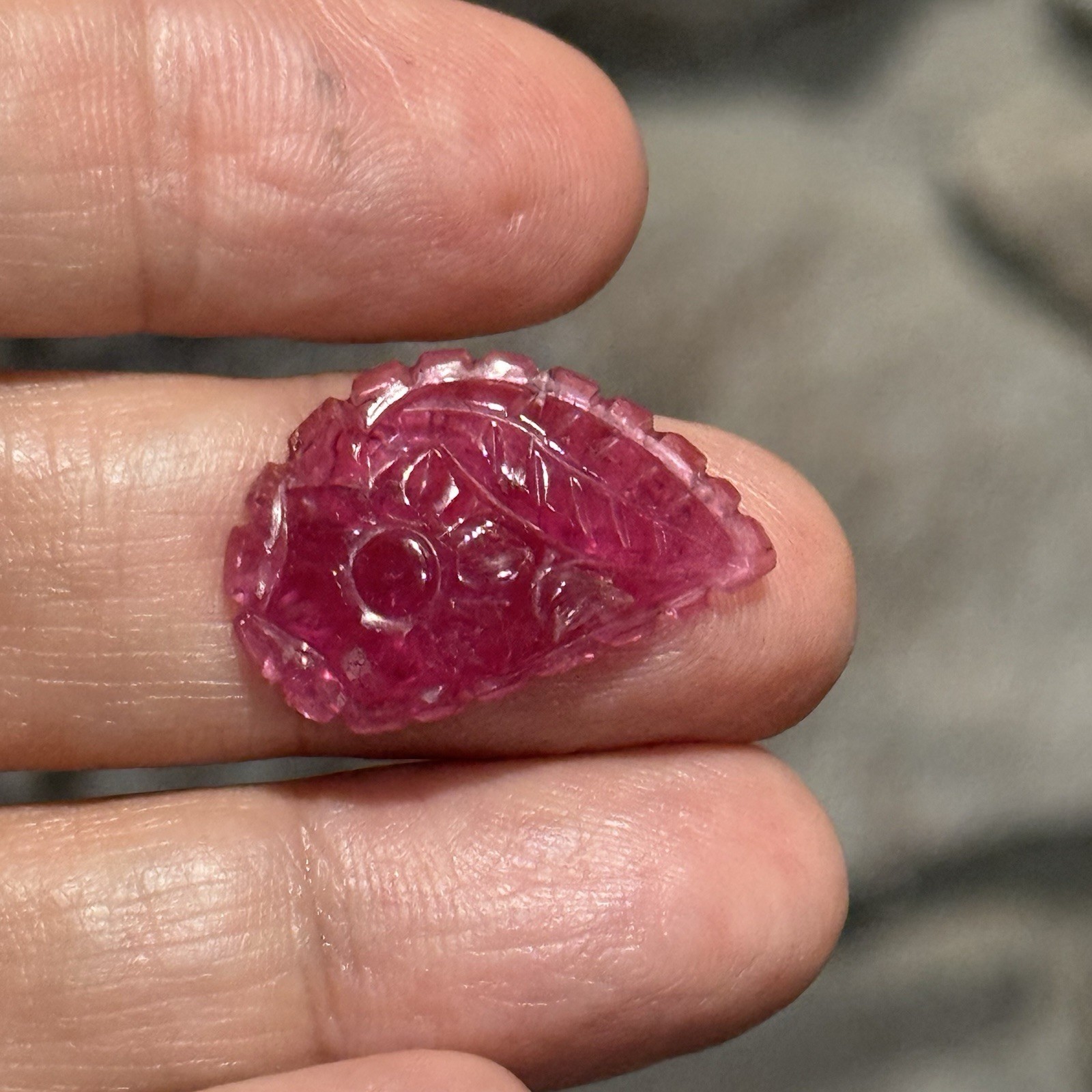 11.45ct 23.8c15.2×4.5mm Carved Rubelite Pink Tourmaline Flat Back Cabochon Gem