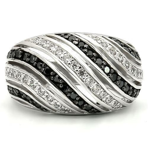 0W224 – Rhodium + Ruthenium Brass Ring with AAA Grade CZ in Jet