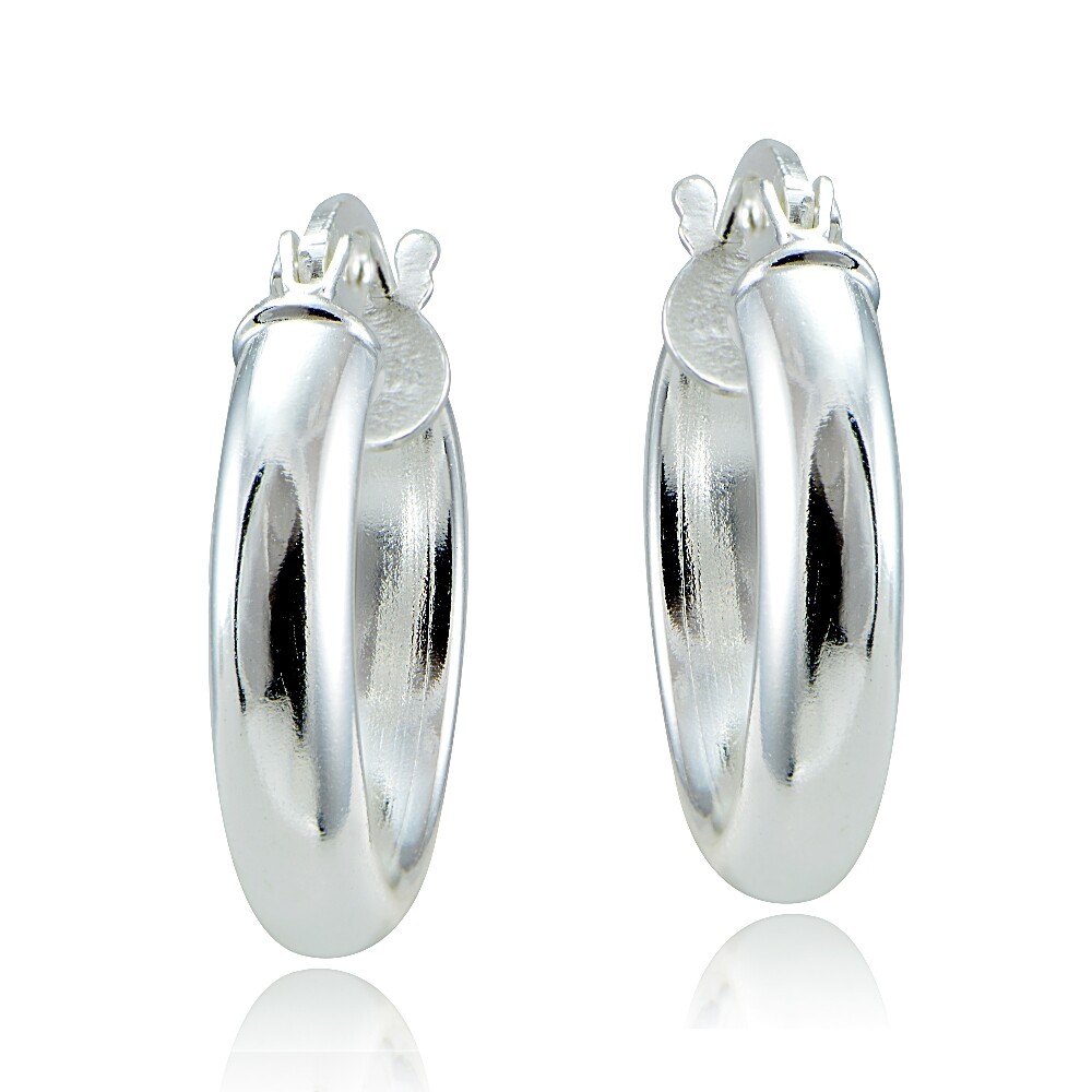 2mm Textured Click-Top Round Sterling Silver 20mm Hoop Earrings
