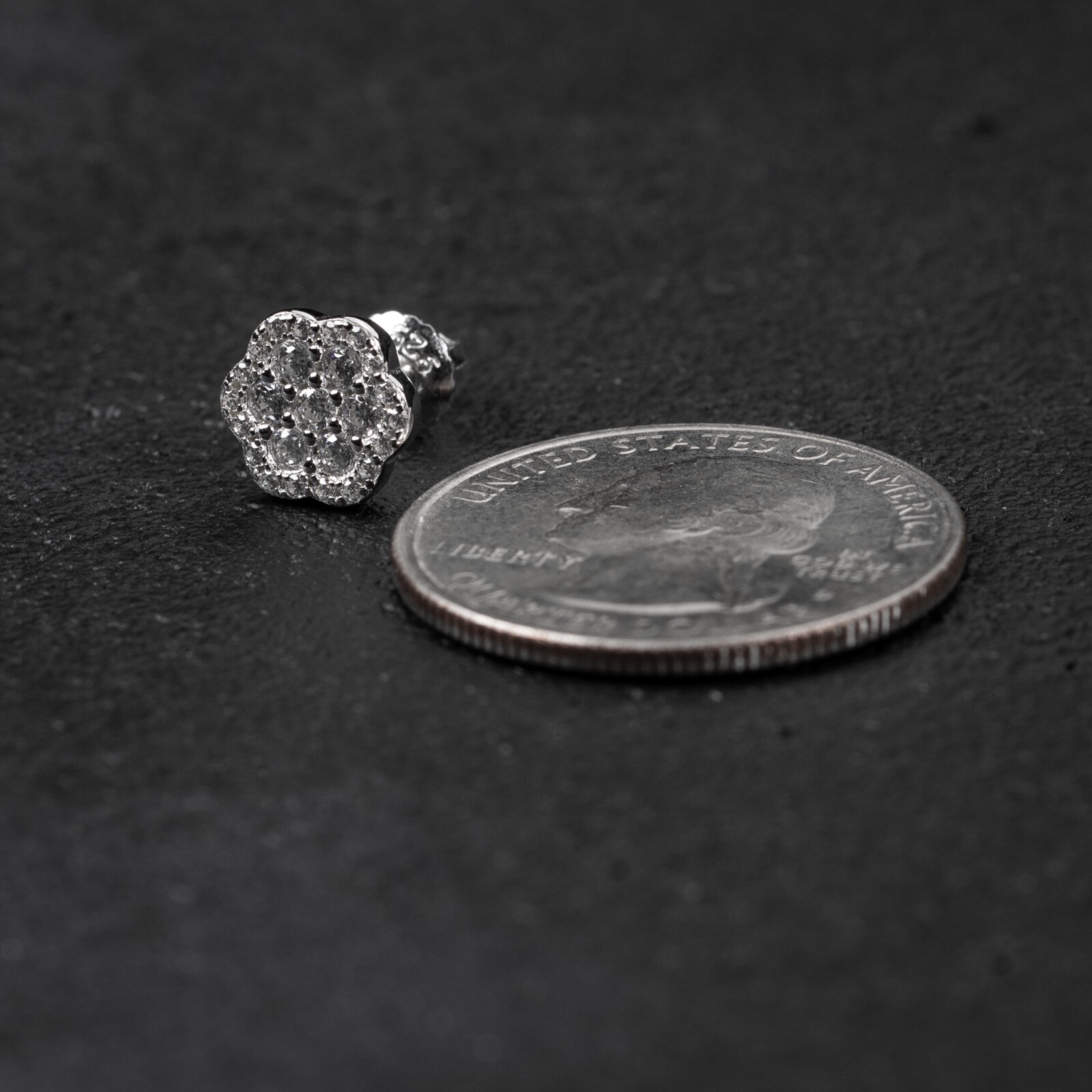 White Gold Plated Men’s Sterling Silver Iced Flower Cluster Stud Earrings