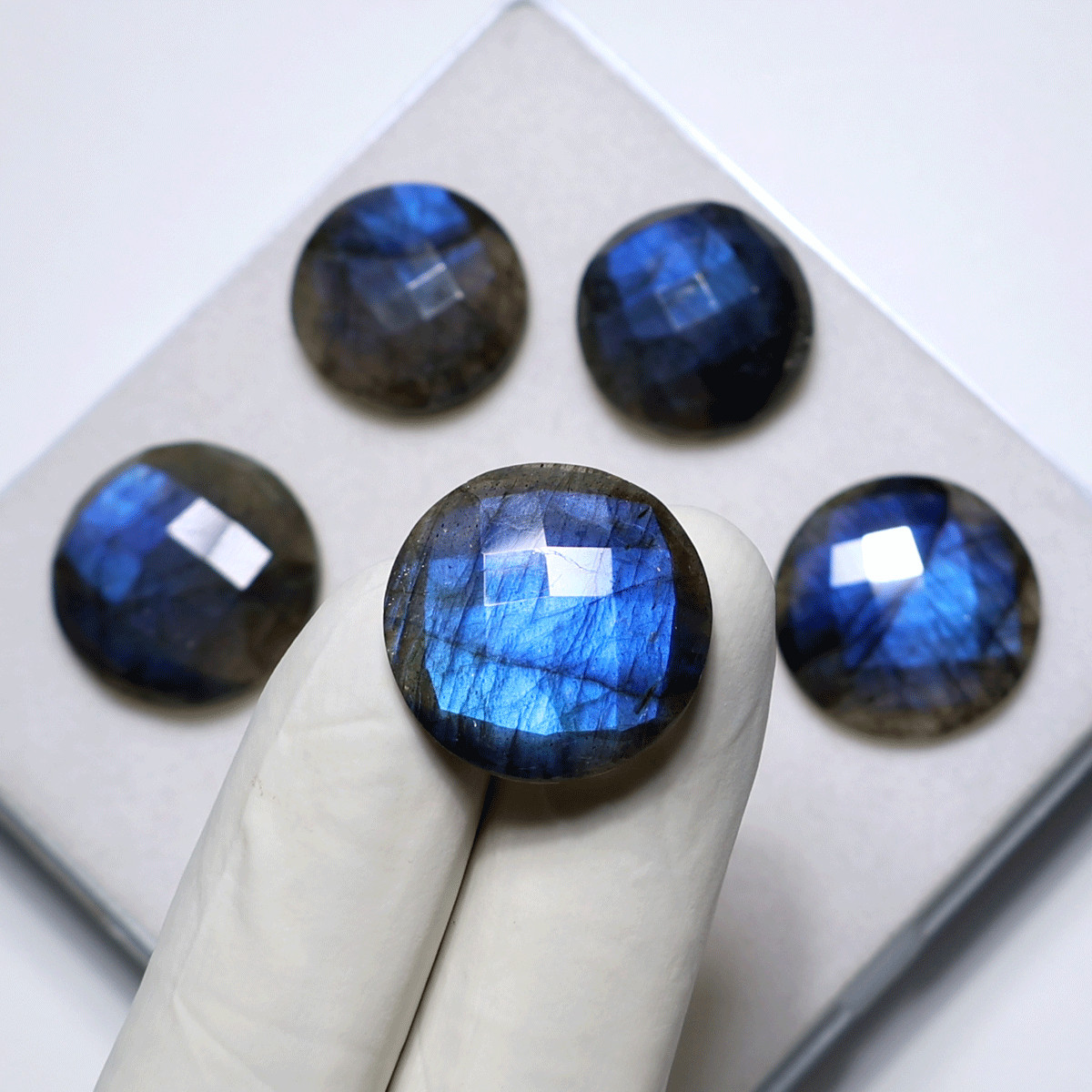 Blue Fire 5 PC Natural Labradorite Hi-Grade 21-24mm Round Faceted Cut Gemstones