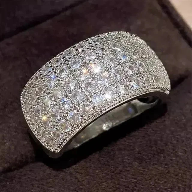 Real Moissanite 3Ct Round Cut Women’s Cluster Wedding Ring 14K White Gold Plated