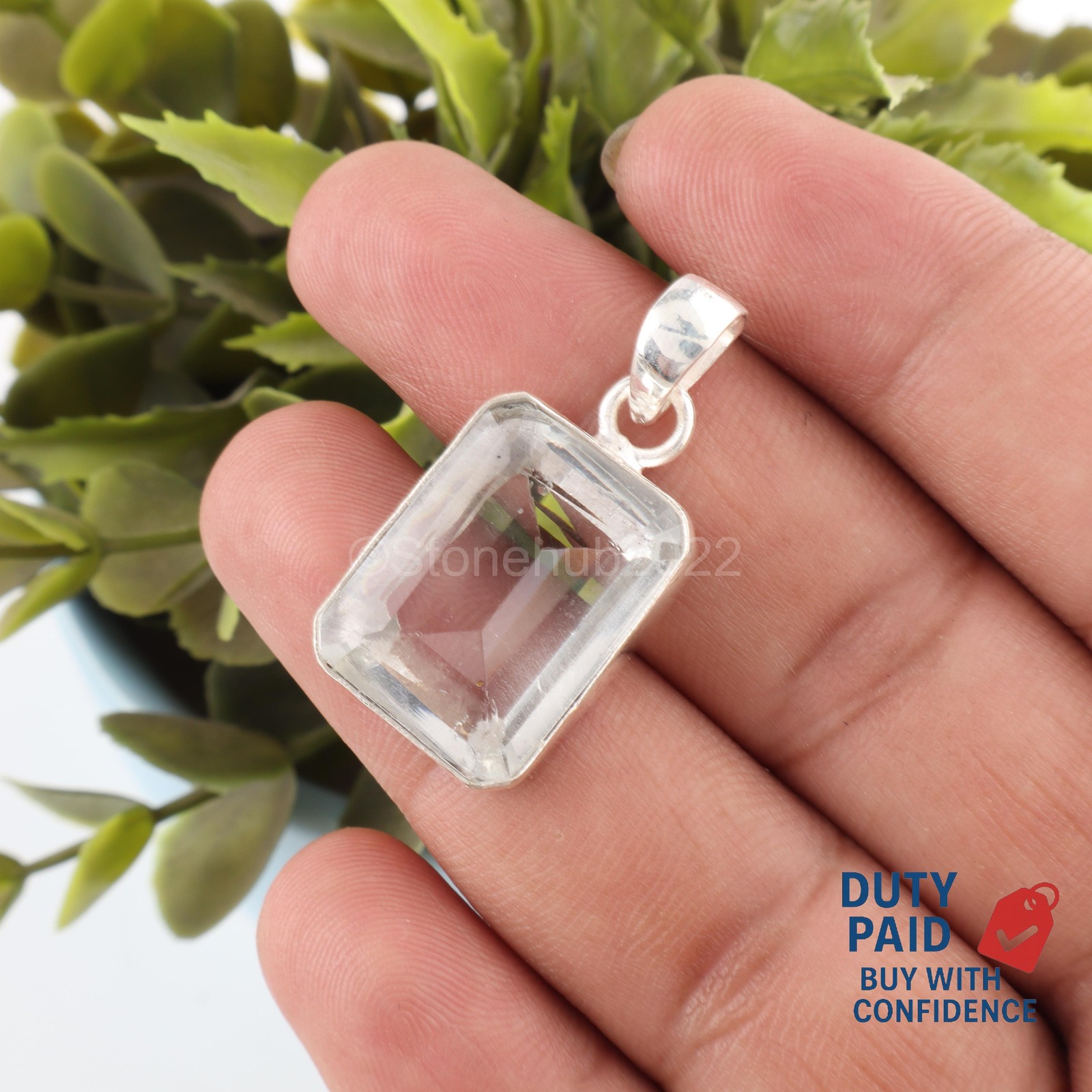Natural White Topaz Trendy Boho Crown Chakra New Pendant Jewelry Sterling Silver