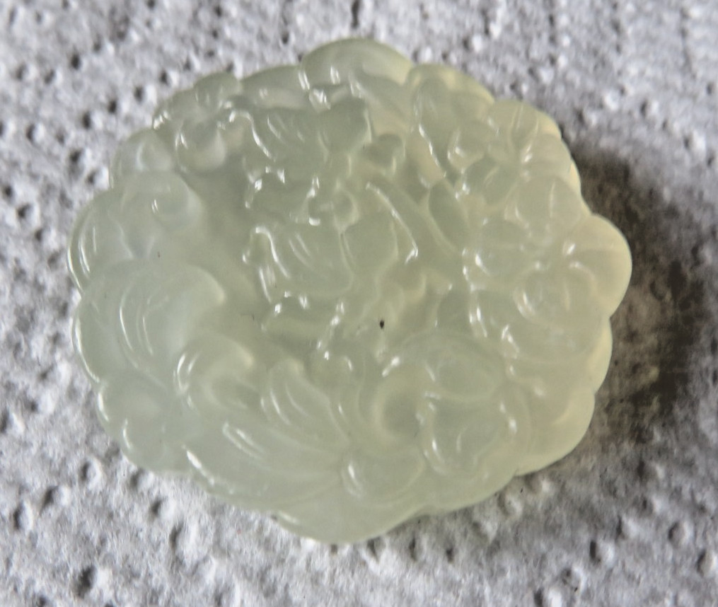 Drilled Pendant Round Carved Or Molded Jadeite On Presidium / Stone