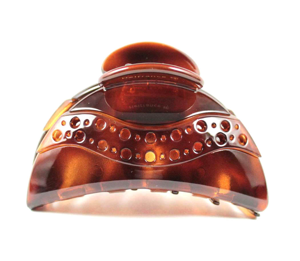 LARGE WAVE FRANCE MADE ACETATE HAIR CLAMP CLAW CLIP BARRETTE C727A AMBER