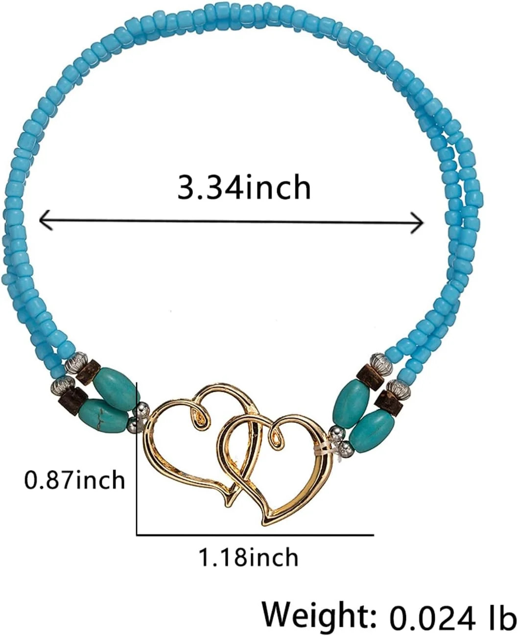 Elastic Beaded Ankle Bracelets for Women Double Heart Layered Stretch Ankle Brac