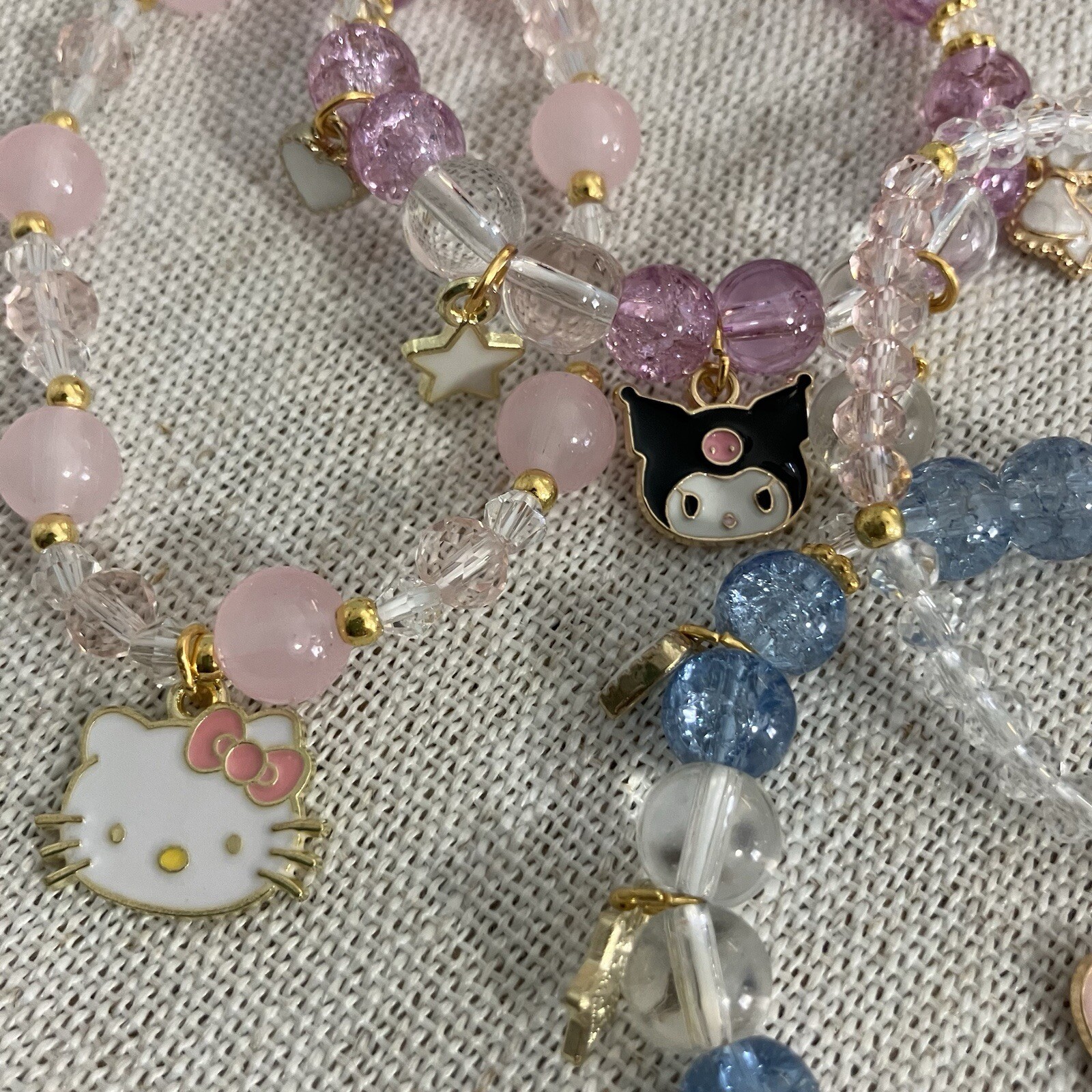 Hello Kitty Stretch Charm Bracelet Set Kuromi My Melody Cinnamoroll Jewelry