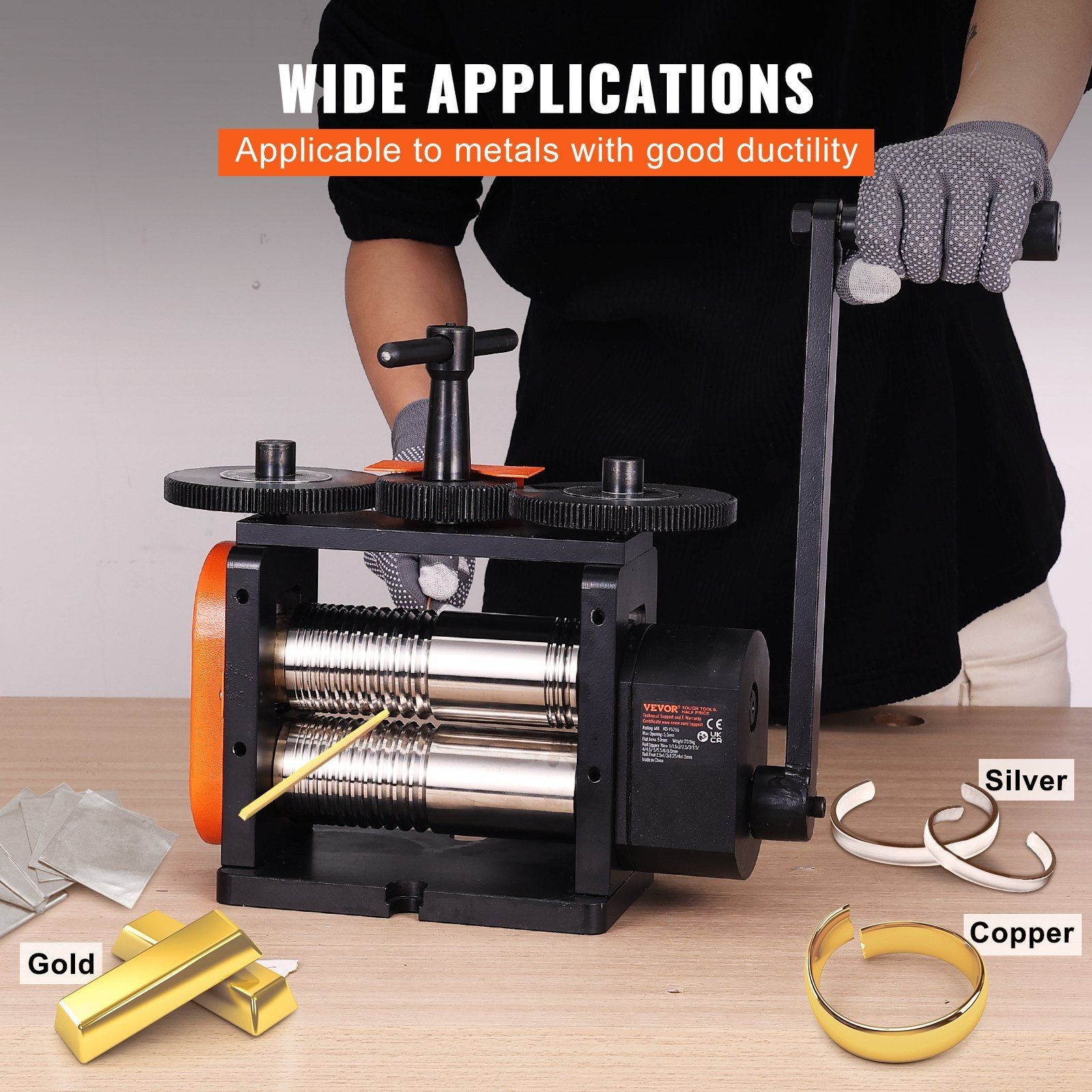 57mm 3-in-1 Jewelry Rolling Mill 0-5.5mm Press & 1:2 Gear Ratio