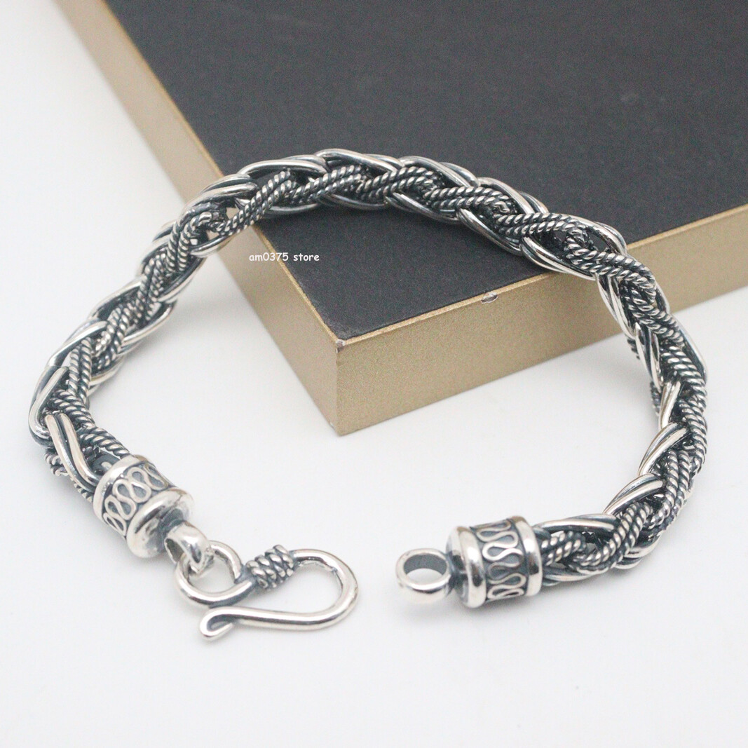 Real 925 Sterling Silver Bracelet Men Women 7mm Round Wheat Link 7.87inch/34-35g