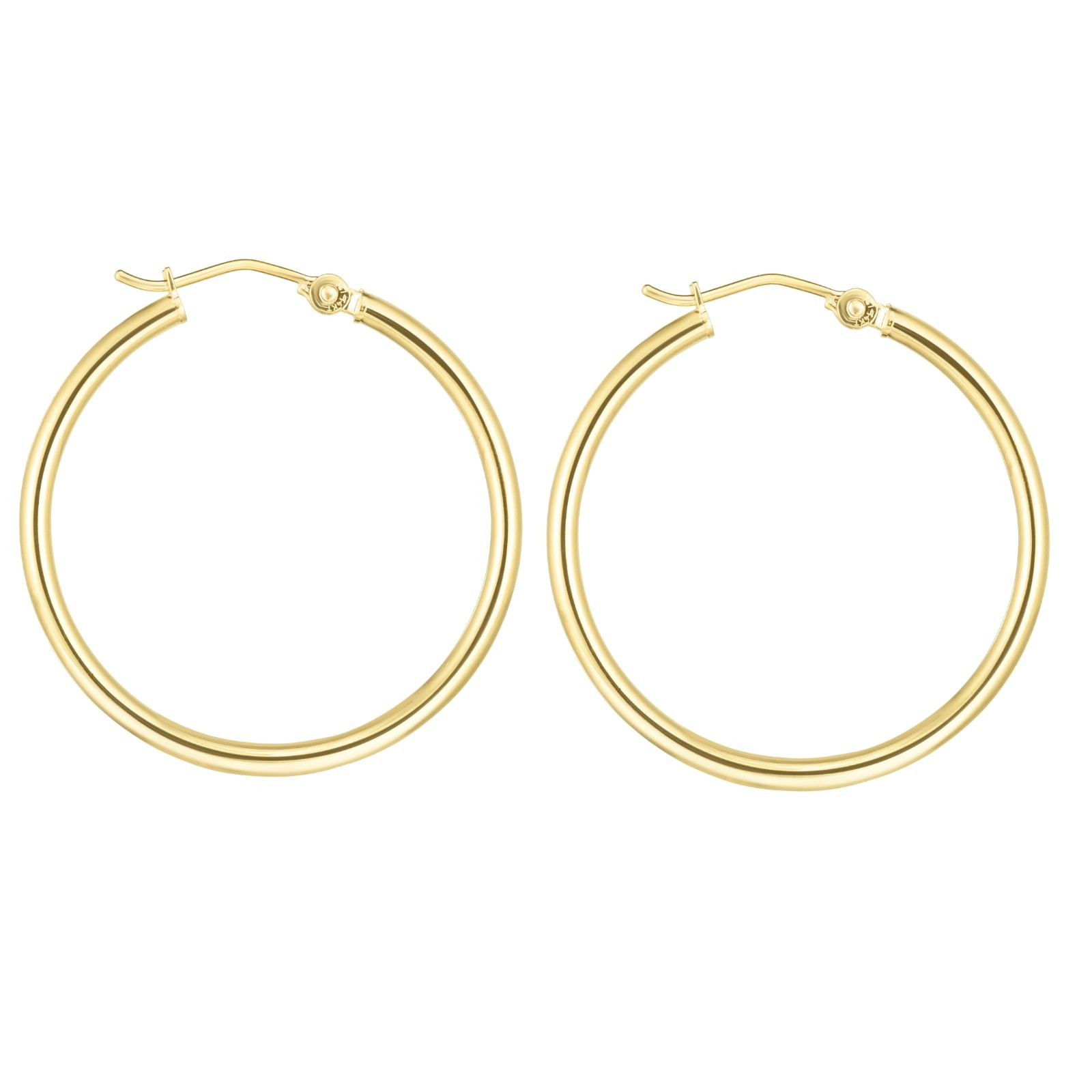 Fashion 10k Yellow Gold 2.0mm x 30mm Round Shiny Runway Tube Hoop Earrings