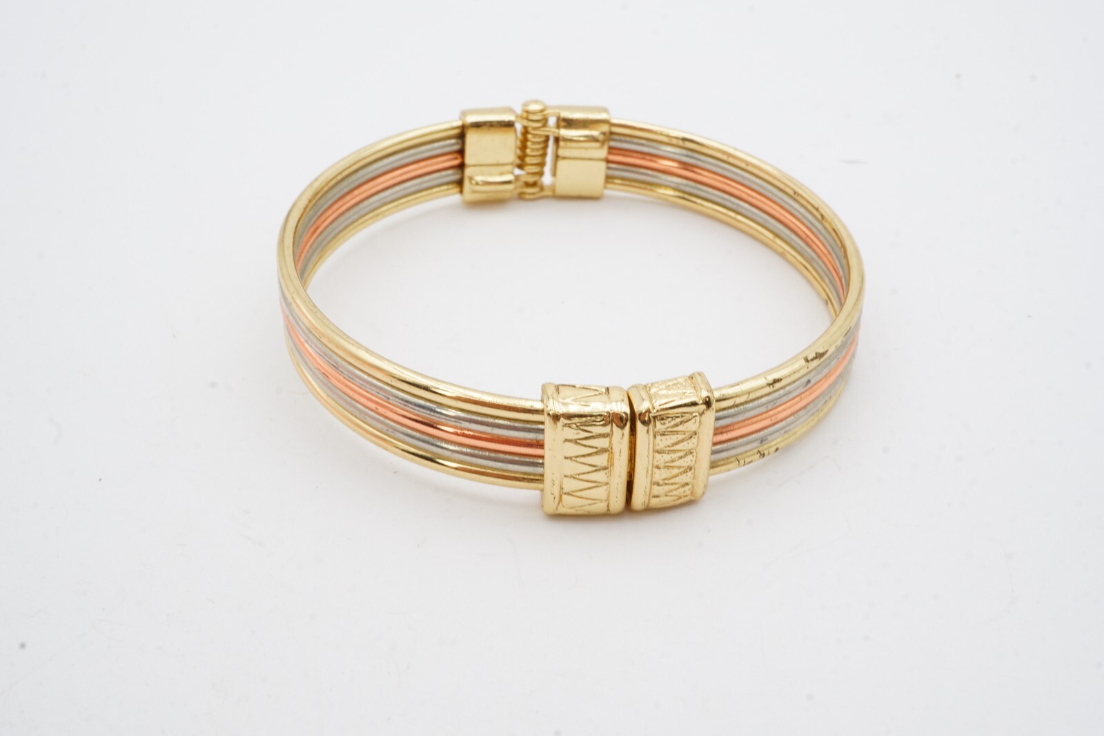 Vintage Bangle Bracelet Silver Gold Copper Tone 7.25″