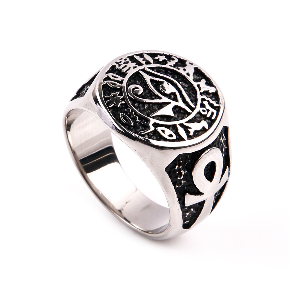 Ancient Egypt God Eye Anka Cross Ring Stainless Steel Biker Hip Hop Amulet Ring