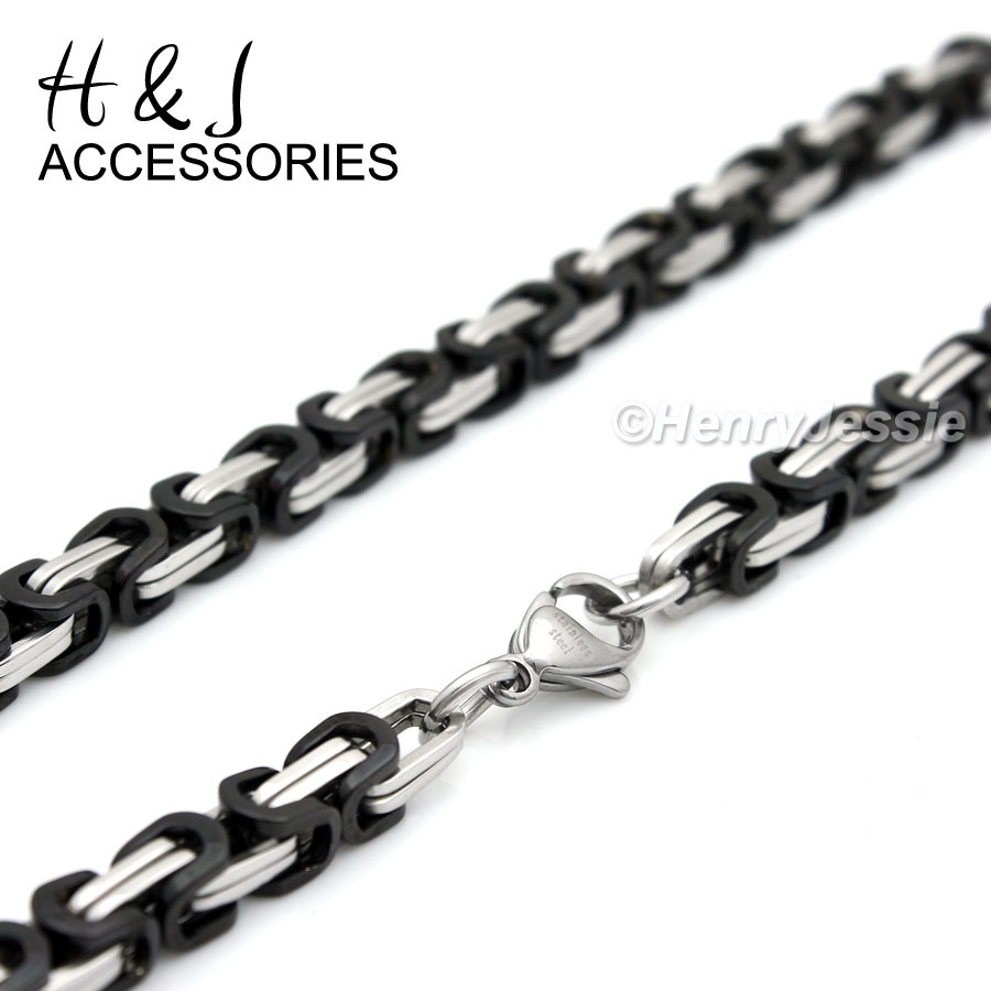 18-40″Stainless Steel 6mm Silver/Black Plated Byzantine Box Chain Necklace*NS