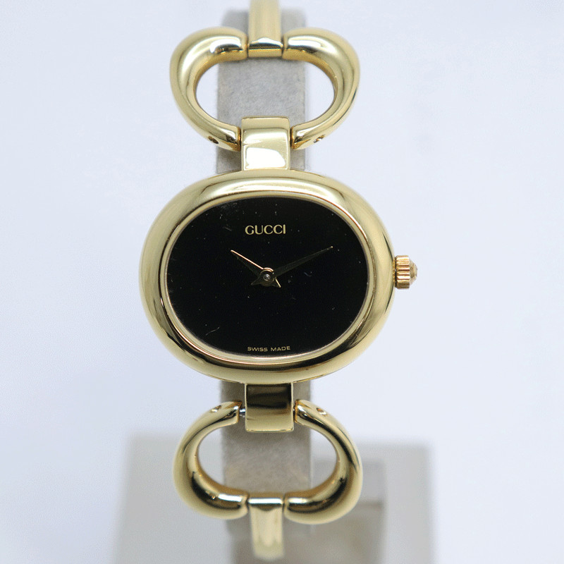 GUCCI GUCCI 1600 GP GP QZ Black Dial Used Condition Battery Changed Bangle Watc