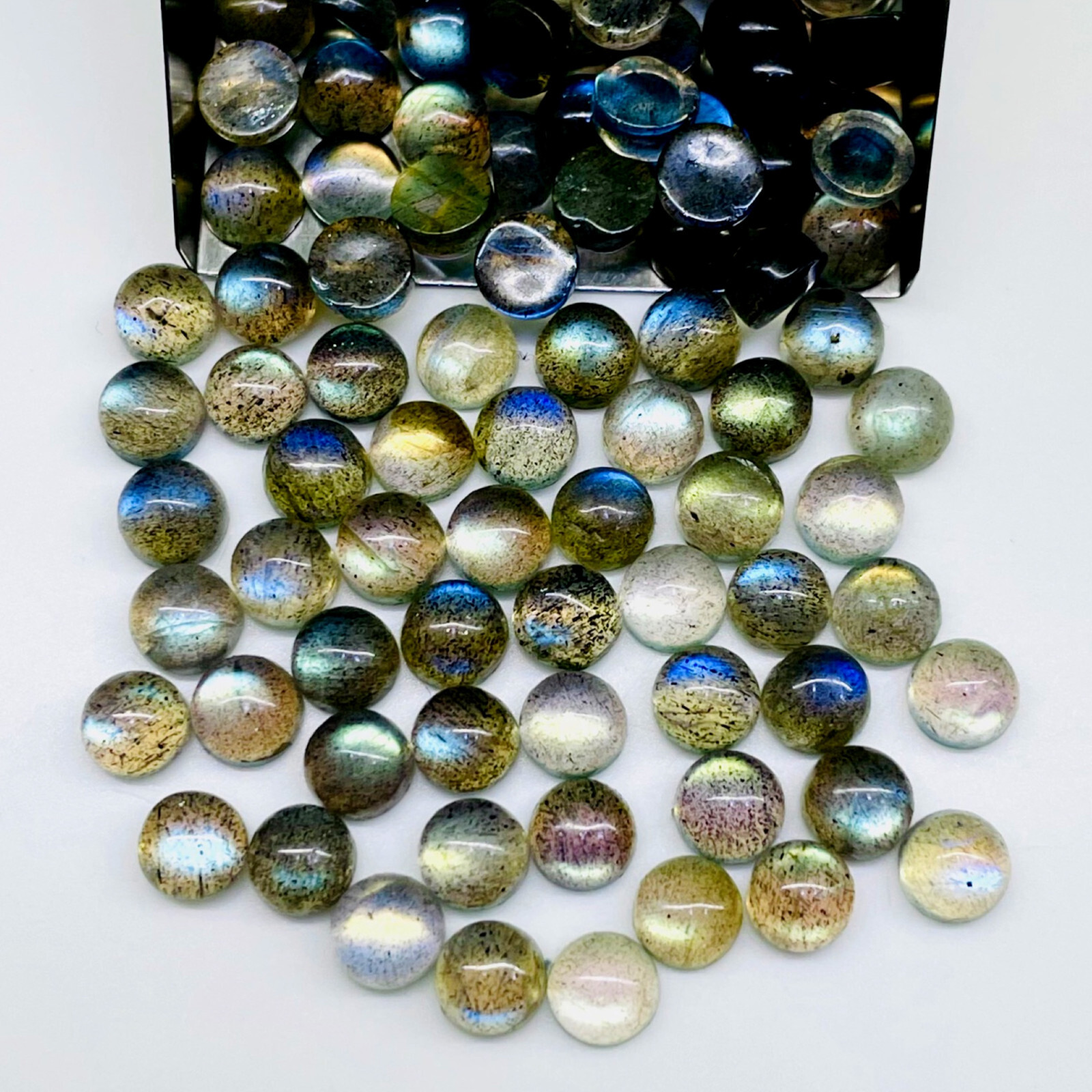 50 Pcs Natural Labradorite 5mm Round Top Quality Loose Cabochon Gemstones Lot