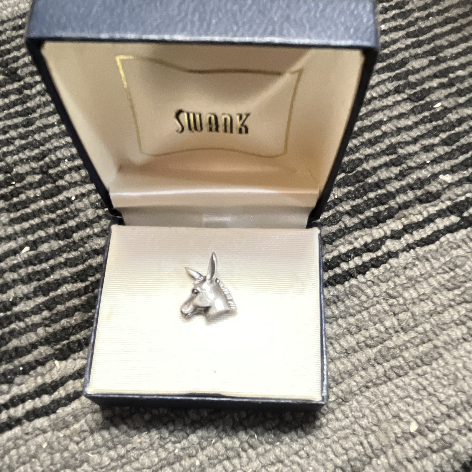 Swank Silver Tone Donkey Head Animal Lapel Pin, Metal, No Stone