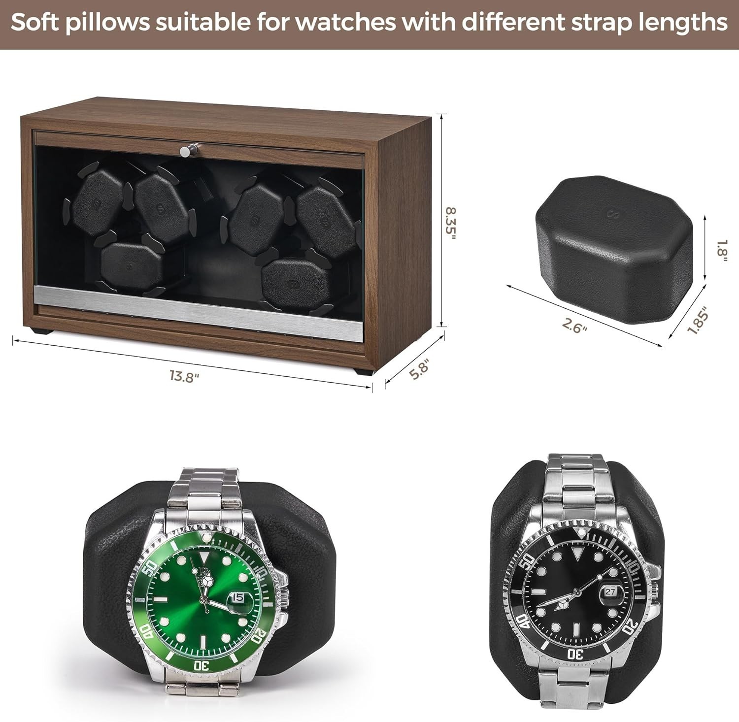 NEW Watch Winder 6 LED Super Quiet Motor 4 Rotating Modes Watch Box Plug