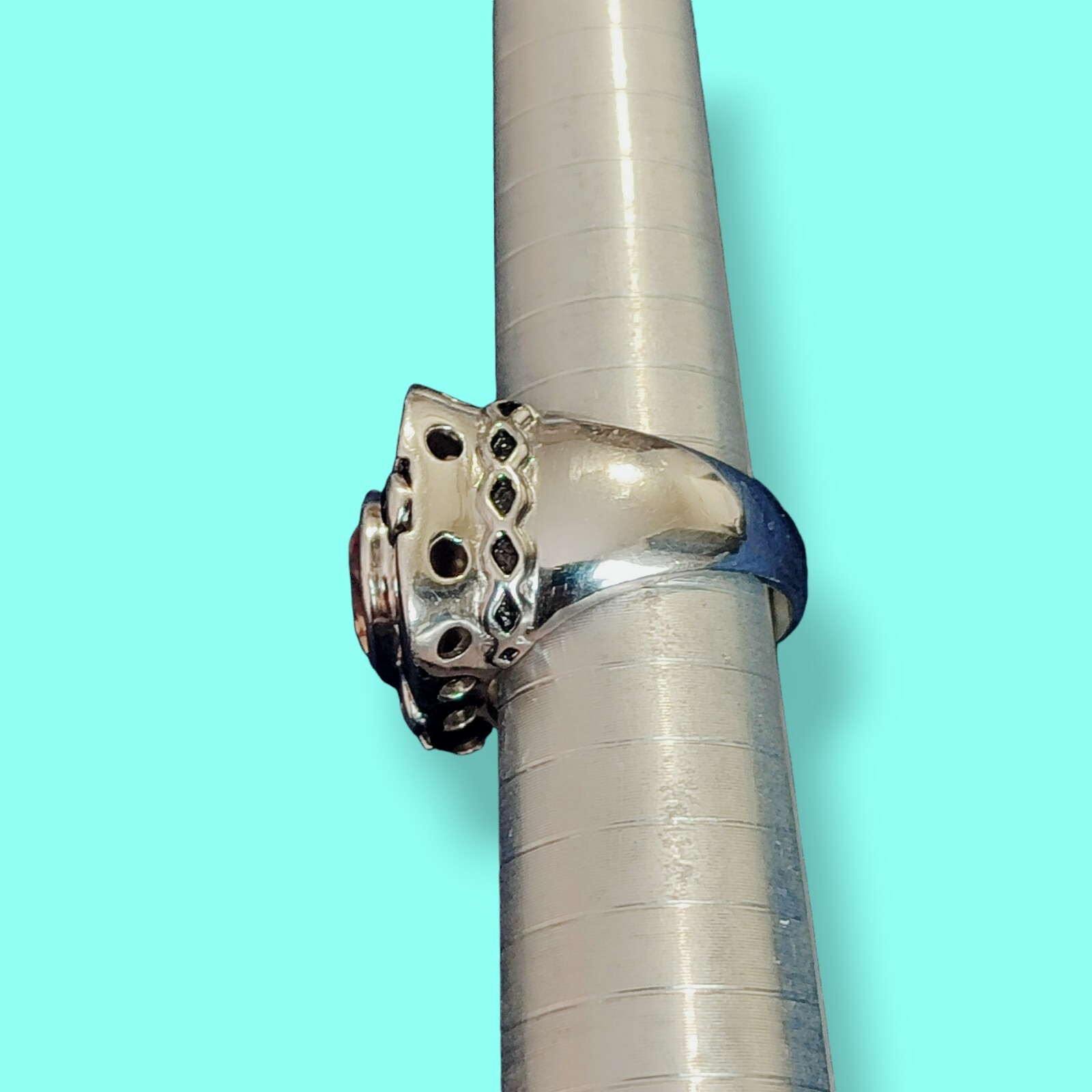 Sterling Silver Industrial Art Deco Inspired Citrine & Sapphire Dinner Ring Sz 7