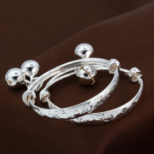 Elegant 925 Sterling Silver 2″ Charm Bracelet Bangle cuff for Newborn Baby 2 pcs