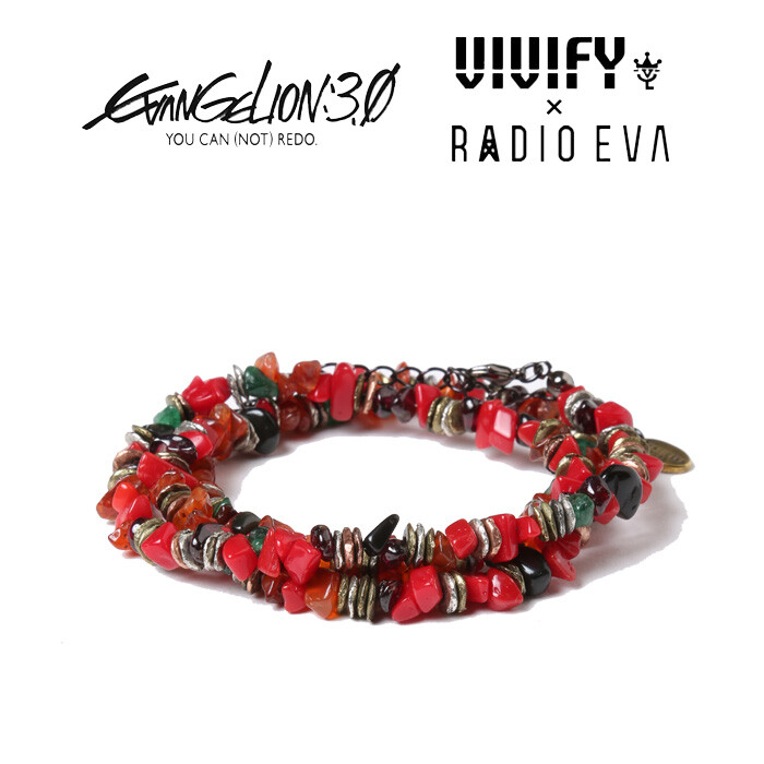 EVANGELION VIVIFY x RADIO EVA Pebble＆Metal Chip’s Beads Cord (Asuka) japan