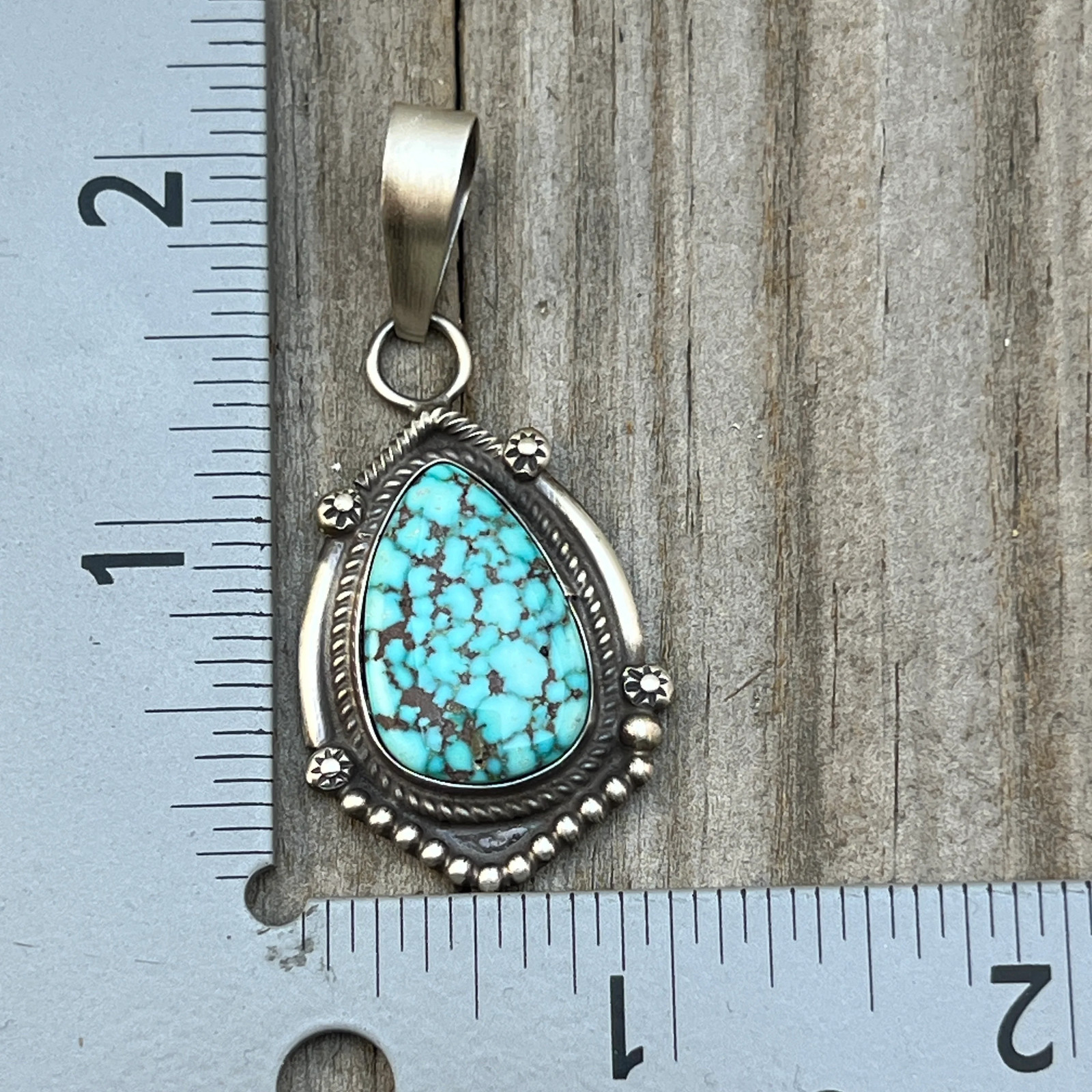 High Grade Kingman Spiderweb Turquoise pendant sterling silver Leslie Nez Navaj