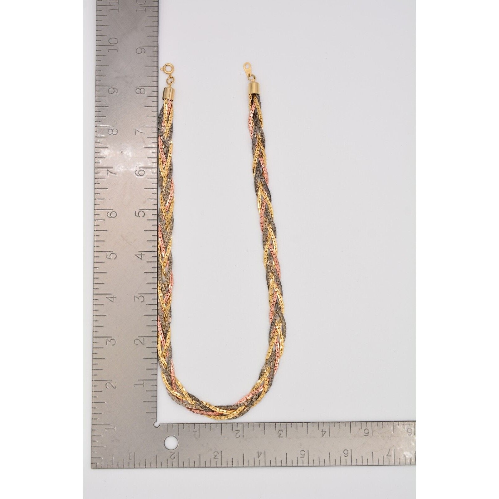 Korea Signed Chain Necklace Braided Multi-Tone Silver Gold Copper Vintage Bin1
