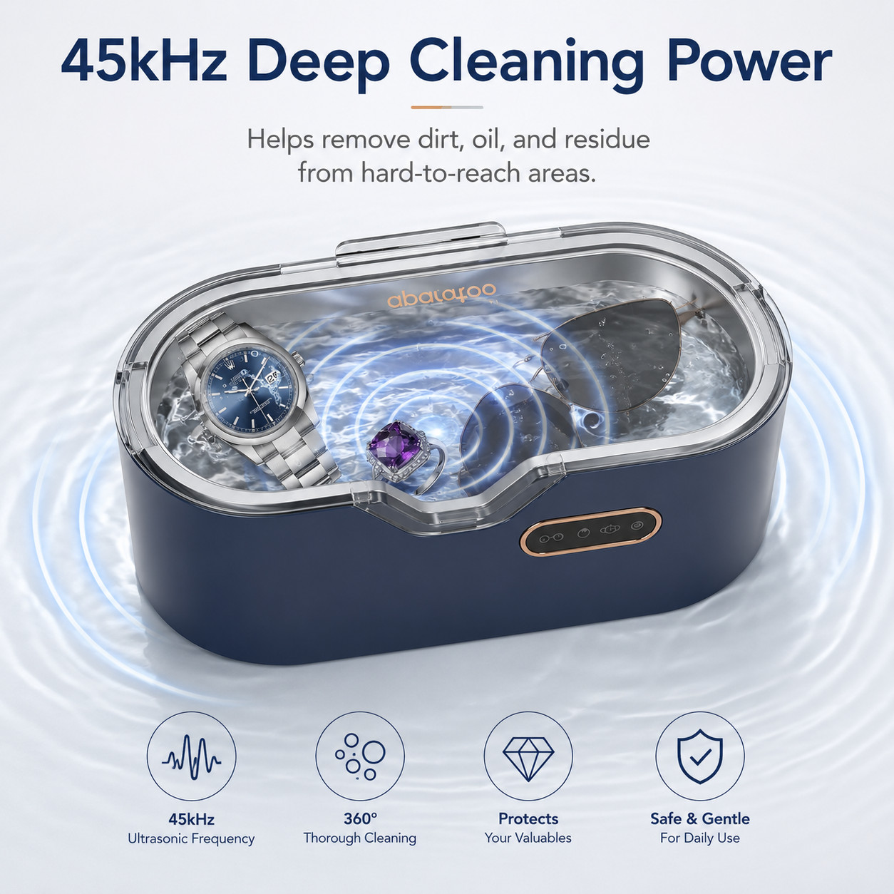 Ultrasonic Jewelry Cleaner Machine 450ML, 45kHz with 4 Time Settings for Rings,