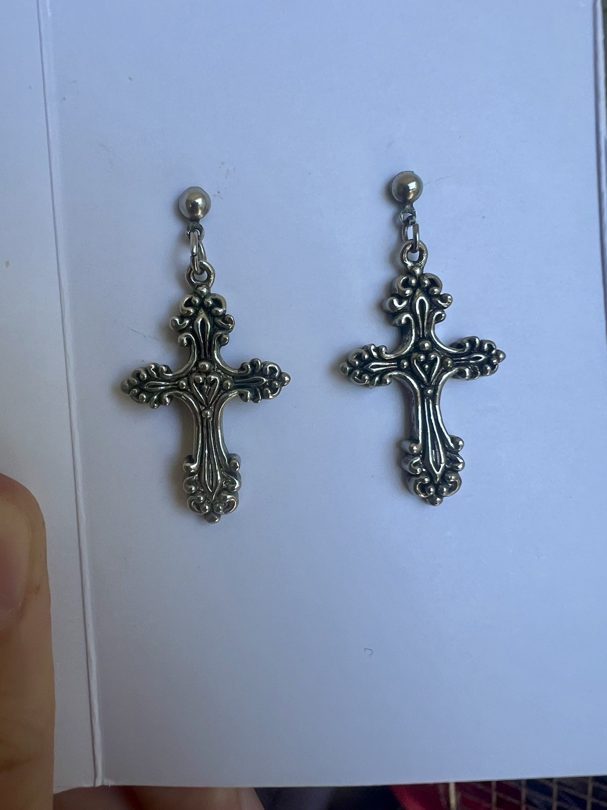 Silver Tone Gothic/Y2K Victorian Cross Stud Earrings