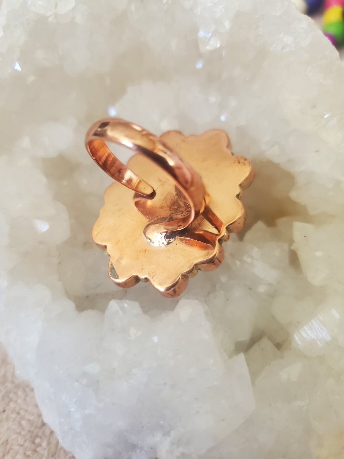 Purple Dahlia Cluster Full Finger Ring Copper Setting 11-Stone Sz Adjustable 7-9
