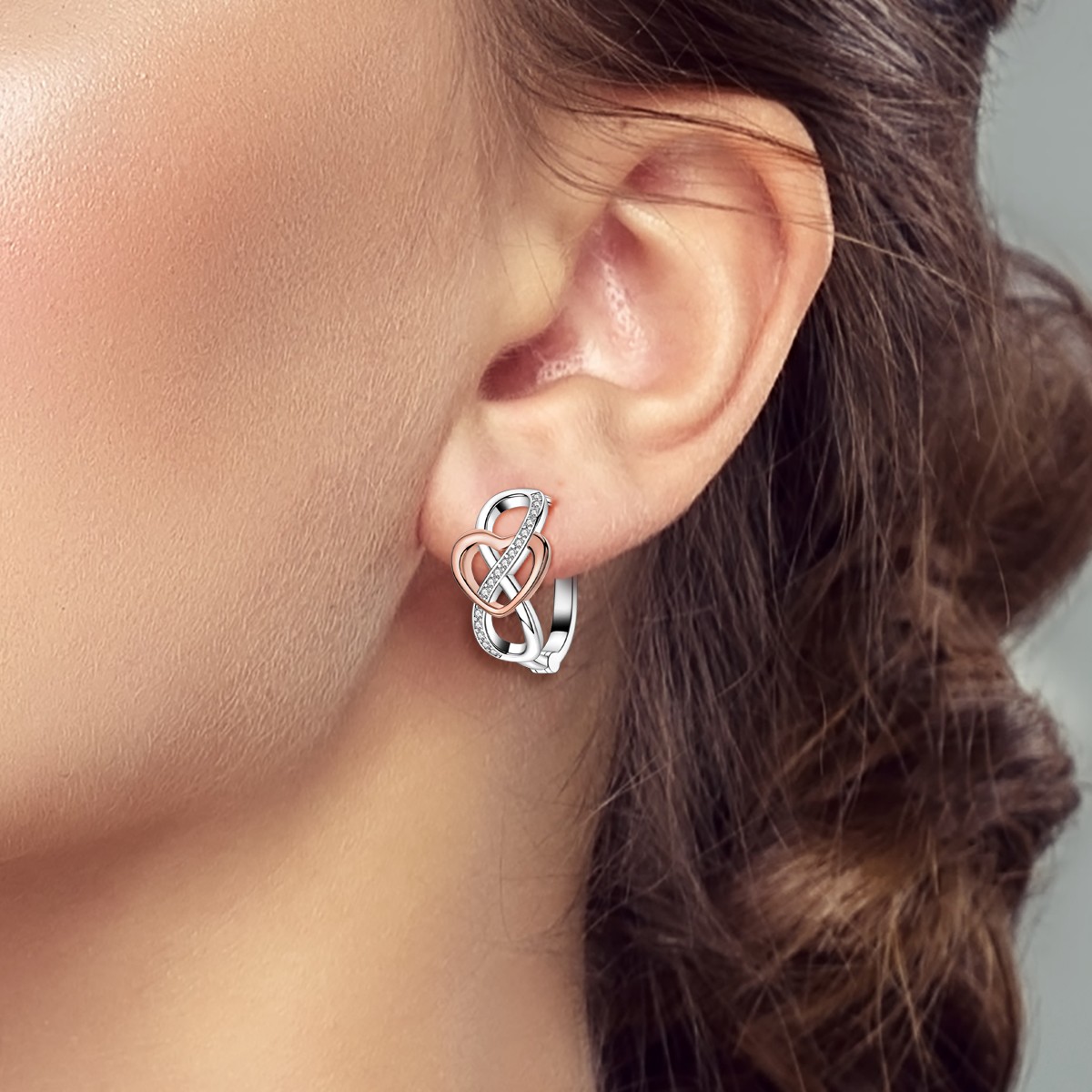 LAZA Women 925 Sterling Silver Hoop Earrings Rose Hearts Infinite Love Jewelry