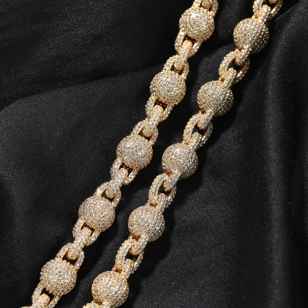 10mm Hip Hop Beads Ball Bubble Chain Necklace Bracelets 5A Zircon Mens Jewelry
