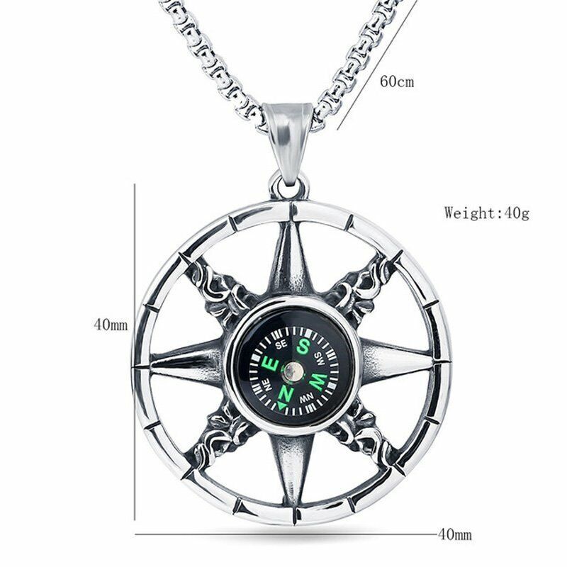 MENDEL Cool Mens Working Nautical Compass Necklace Pendant Stainless Steel Chain
