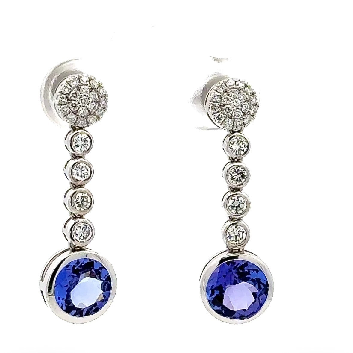 Elegant 14K White Gold Tanzanite & Diamond Drop Earrings