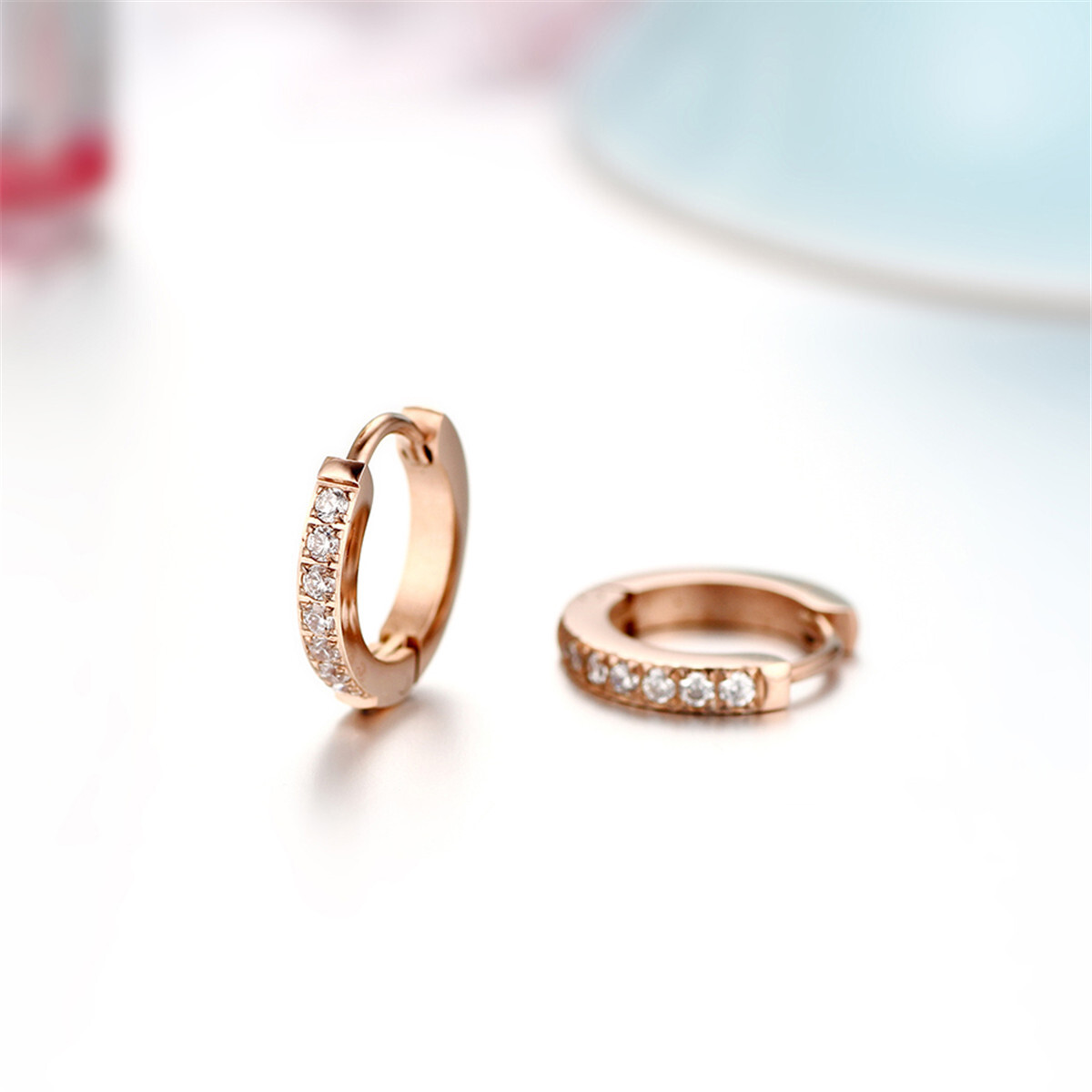 2pcs Men’s Women’s Stainless Steel CZ Inlaid Small Huggie Hinged Hoop Earrings