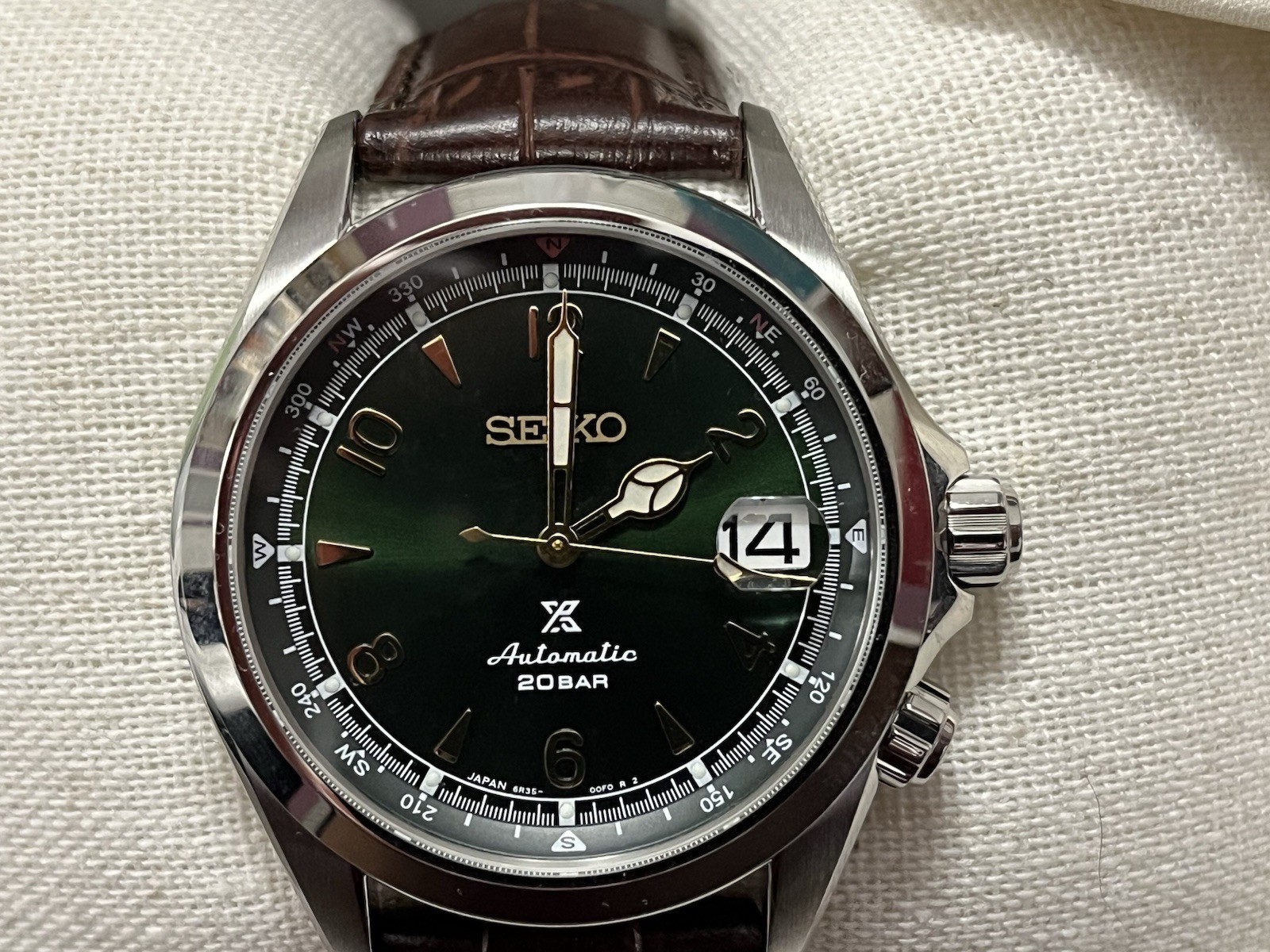 Seiko Prospex Alpinist JDM Automatic 200m Green Dial Date Brown Leather Strap