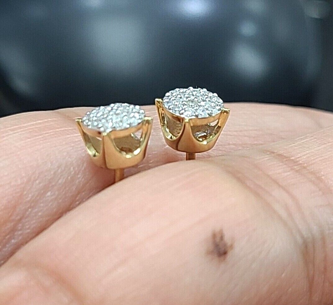 DEAL! 10K Gold Natural Diamond Studs 5.36mm 3D Pave Earrings 0.20CT