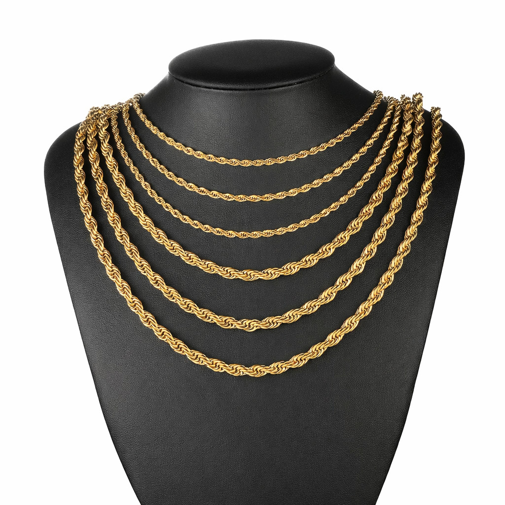 18K Gold Filled Italy Rope Necklace Heavy Solid Chain 2mm 3mm 4mm 5mm 6mm