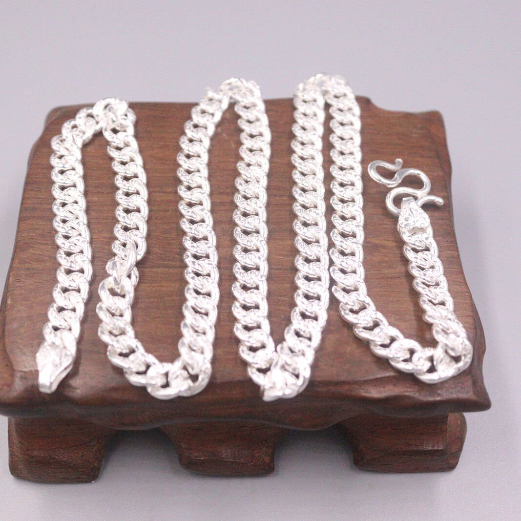 Real 999 Pure Silver Necklace For Men Women 6mm Curb Link Chain 20inch Length