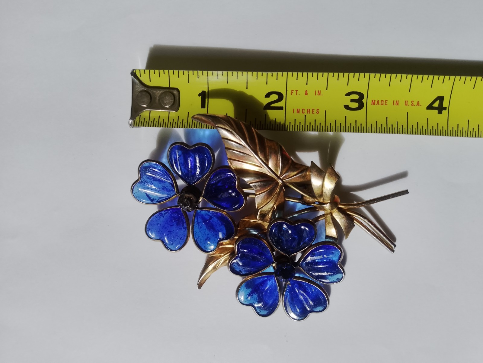 Poured Glass Cobalt Blue Flowers Brooch