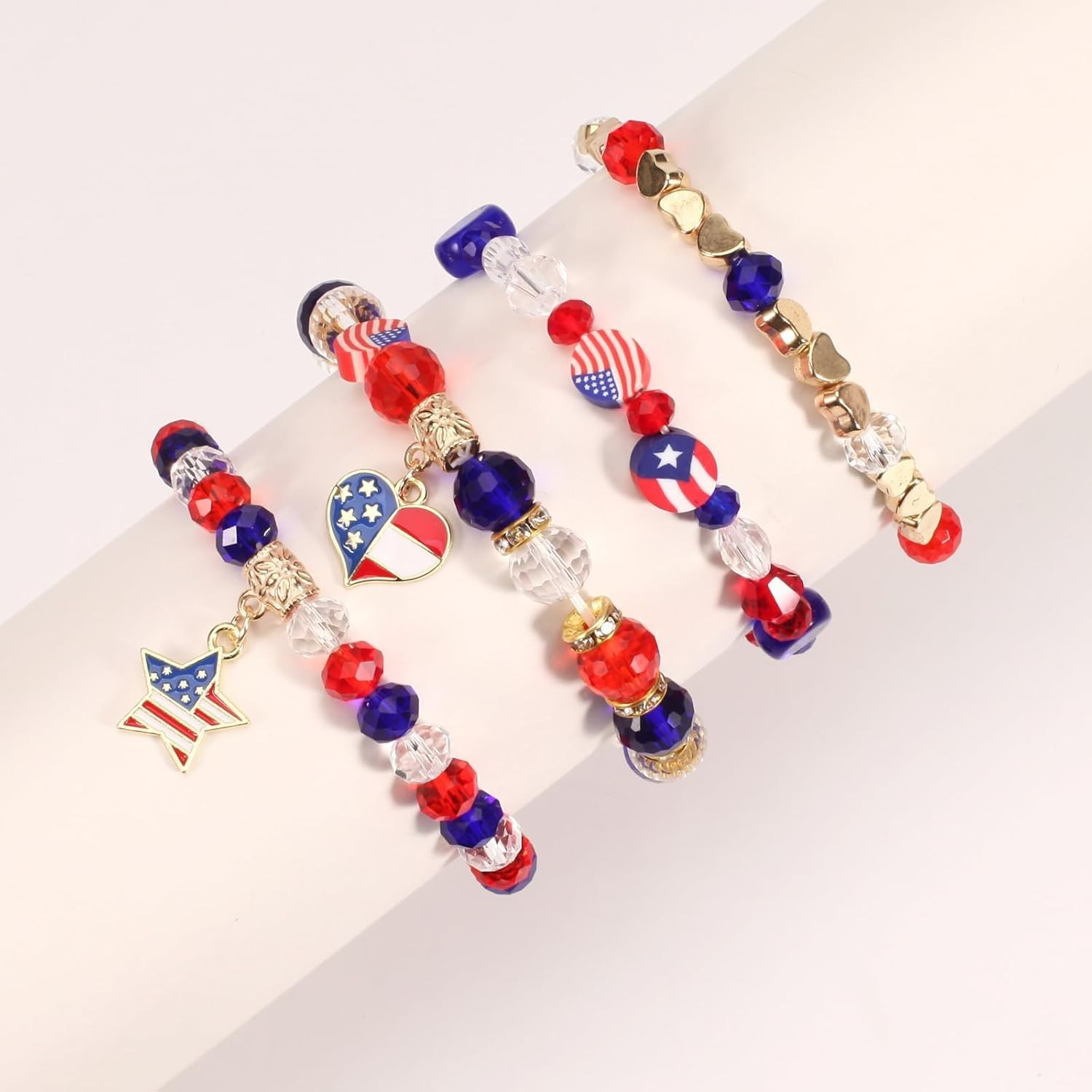 Stackable Patriotic Bracelets – 5 Piece Adjustable Beaded Set for 4th of July