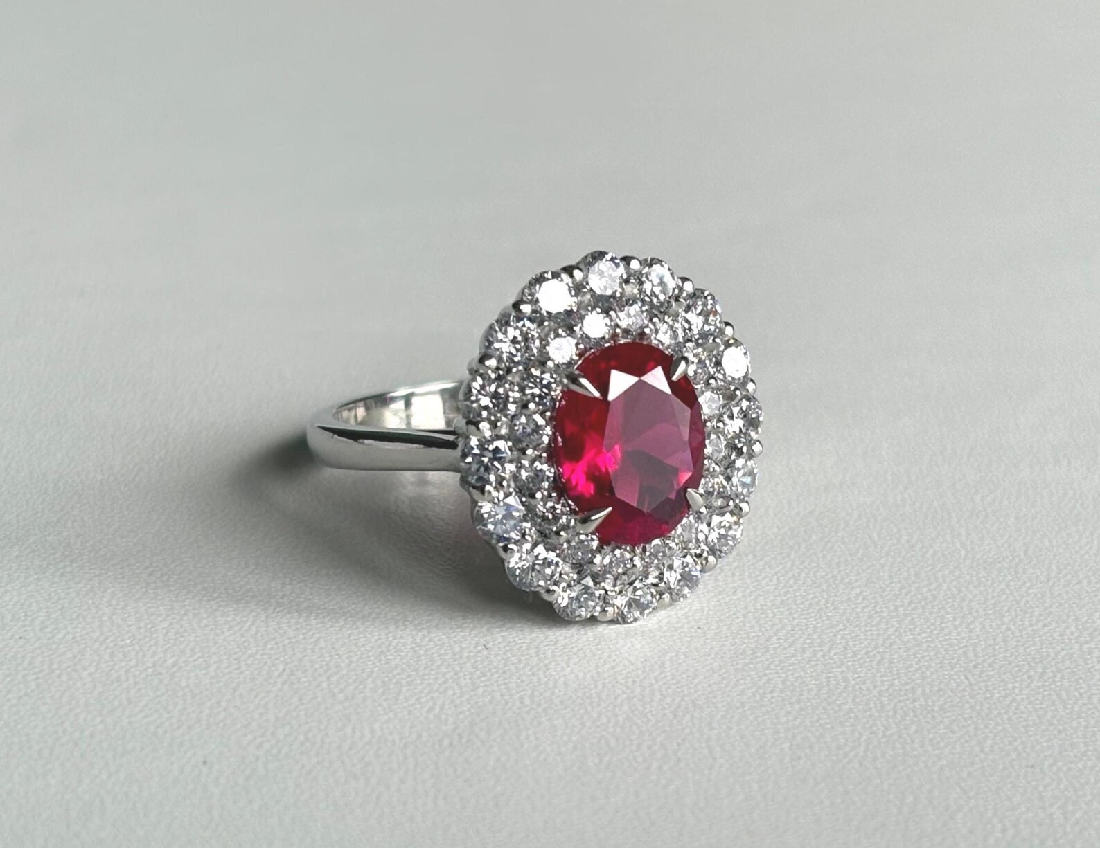 2.50 Ct Natural Red Ruby Diamond Anniversary Ring 14K Solid White Gold Size 6.5