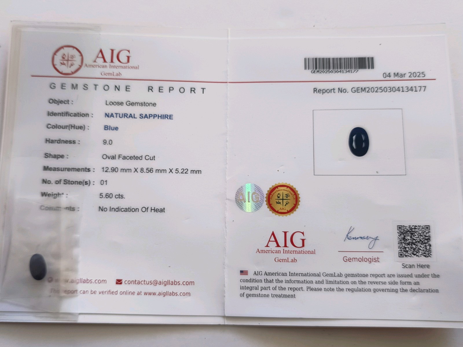 NATURAL BLUE SAPPHIRE 2.16 CT. Sri Lanka Ceylon OVAL CERTIFIED AGL ANTWERP