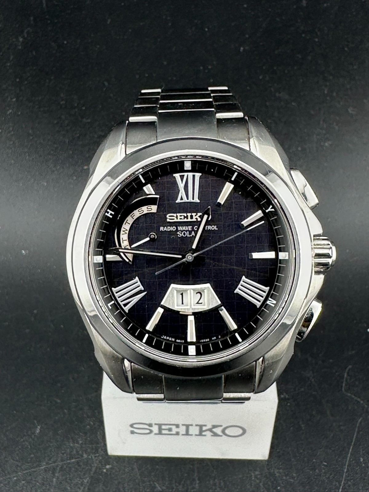 Seiko Brightz Men’s Solar Quartz Watch Big Date 42mm Black Dial 8B43-0AF0
