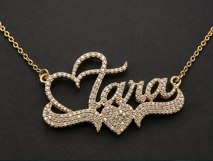 4Ct Moissanite Tara Name Necklace–14K Yellow Gold Plated Personalized Pendant
