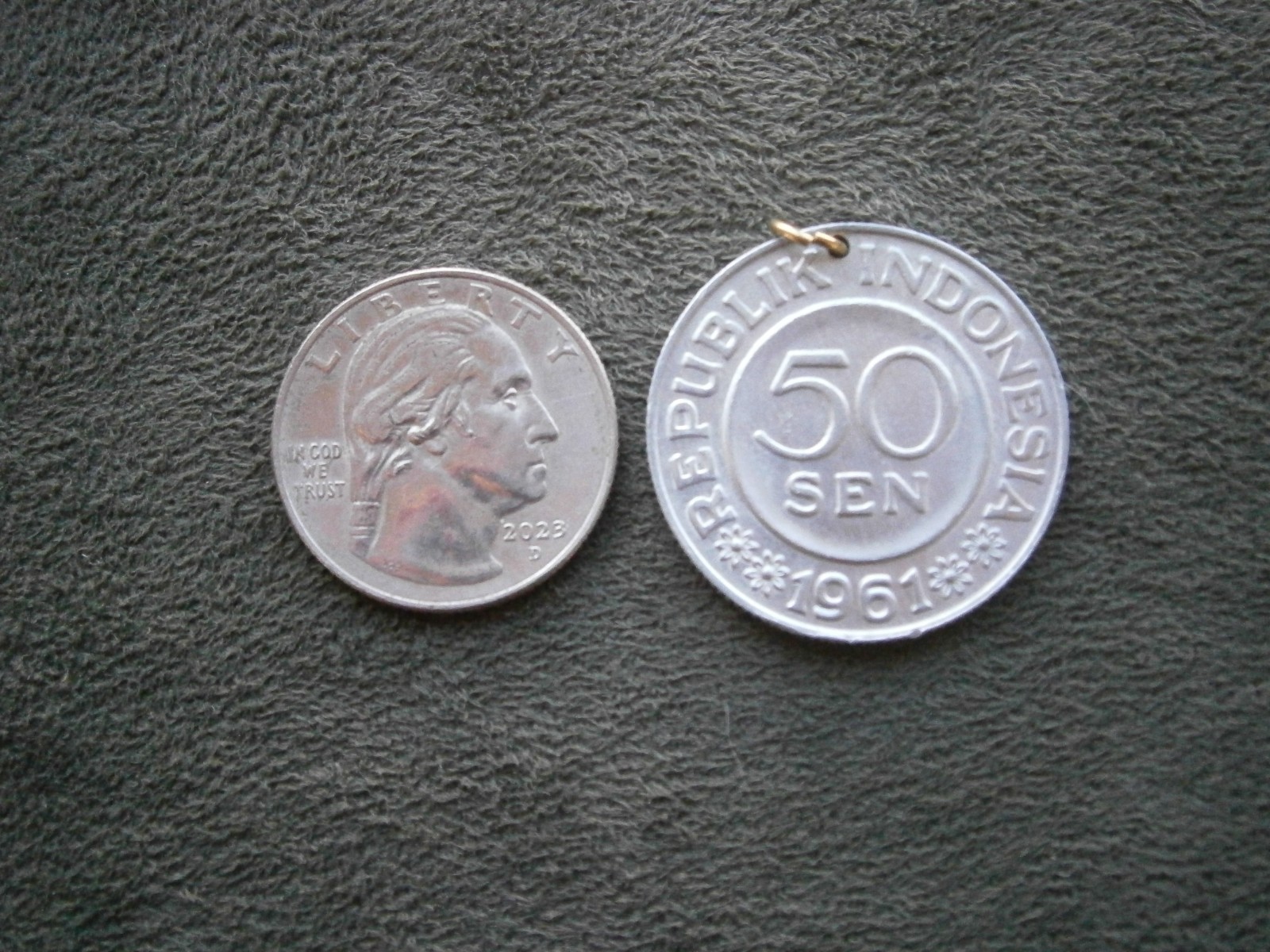Indonesia 50 Sen Coin ~ 1961 ~Vintage Bracelet Charm Pendant 3.0g