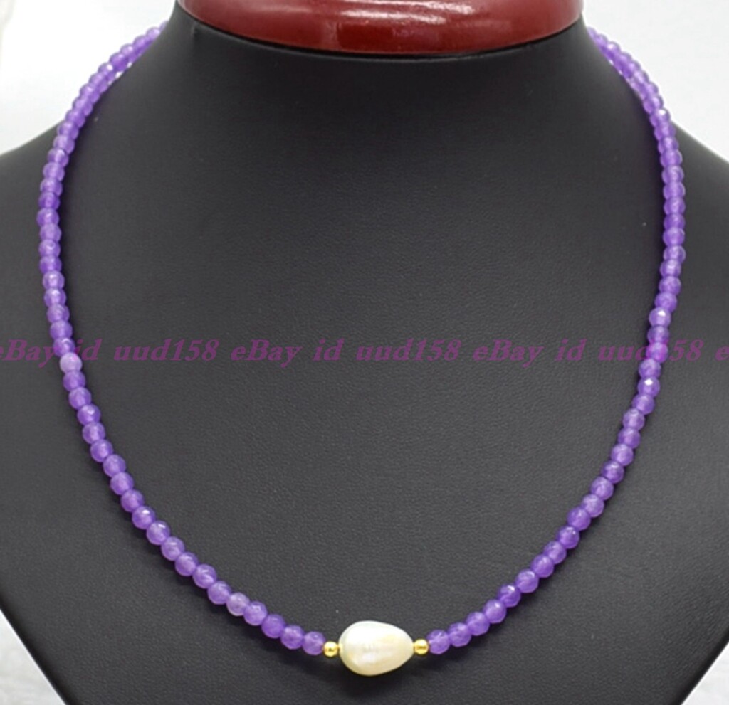 Natural Faceted 4mm Lavender Red Jade Roundelle Gems White Pearl Necklace AAA