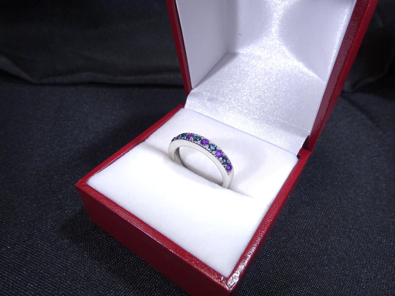 0.90 ct Natural Purple Amethyst & London Blue Topaz Solid Sterling Silver Ring