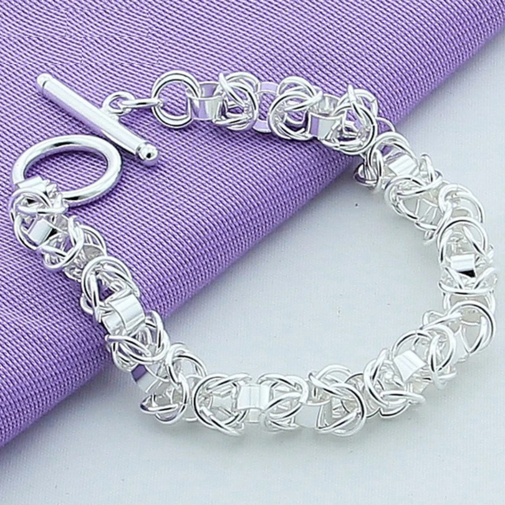 Stylish 925 Sterling Silver Interlocking Circle Chain Bracelet Women Jewelry